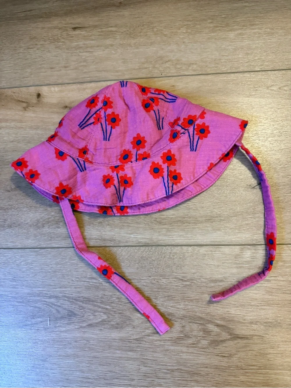 Hanna Andersson Pink Floral Sun Bucket Hat with Ties